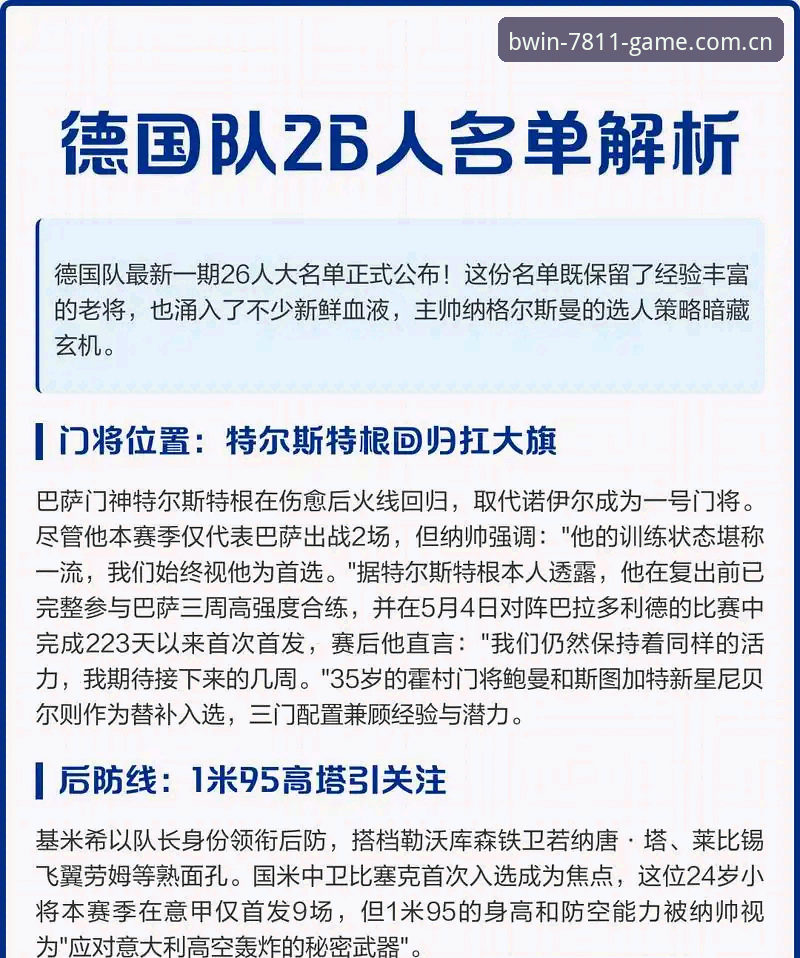 必赢亚洲最新版 德国队26人世界杯名单详解:诺伊尔回归与卡尔入围